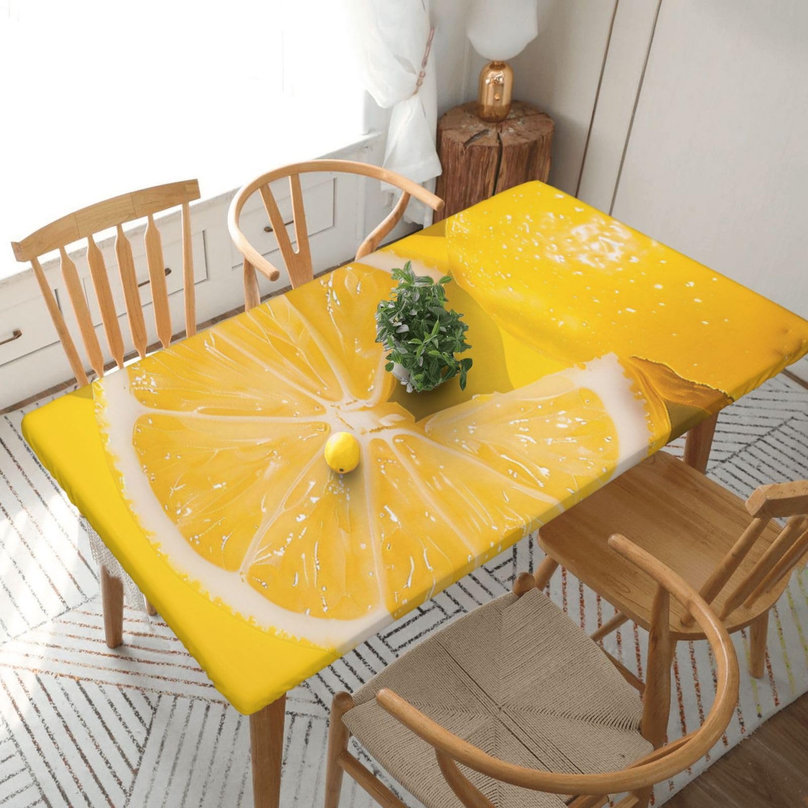 WPKJU Yellow Lemon Printed Tablecloths 5ft Rectangular Table Covers Washable Polyester Decorative Table Cloth for Dining Table Picnic Wedding