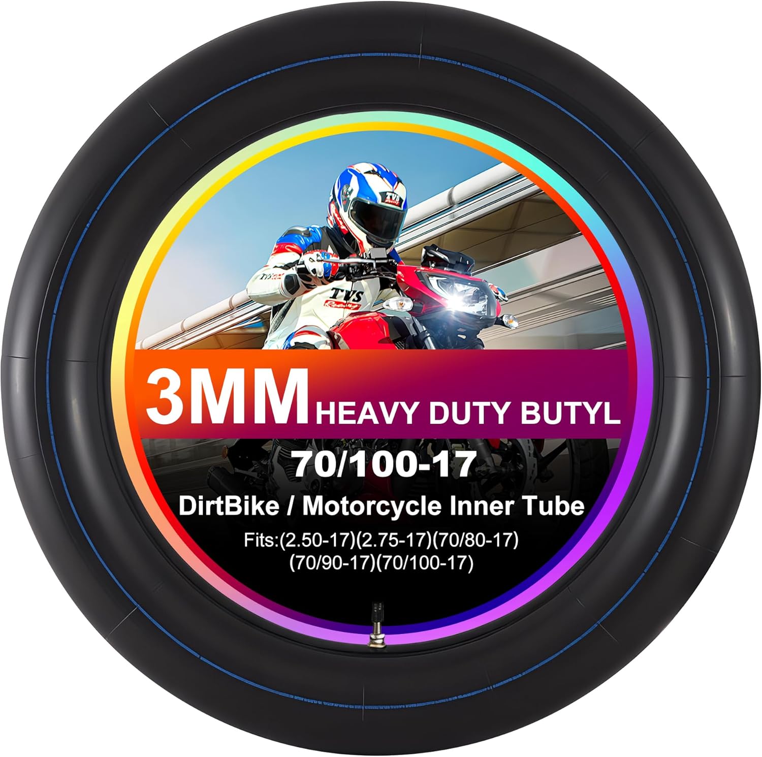 Heavy Duty 3mm Thick Motorcycle Inner Tube Replacement, 70/100-17" Tire Tube Compatible With 2.50-17，2.75-17，70/80-17，70/90-17，70/100-17