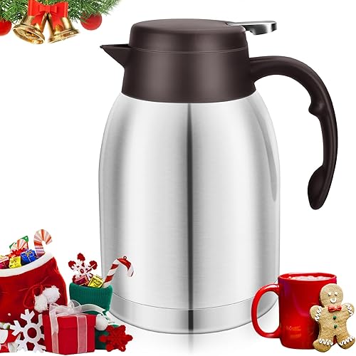 Jarra térmica de café, dispensador de agua de acero inoxidable, termo de doble pared al vacío, gran capacidad, 68 onzas, 2 litros, jarra de bebidas