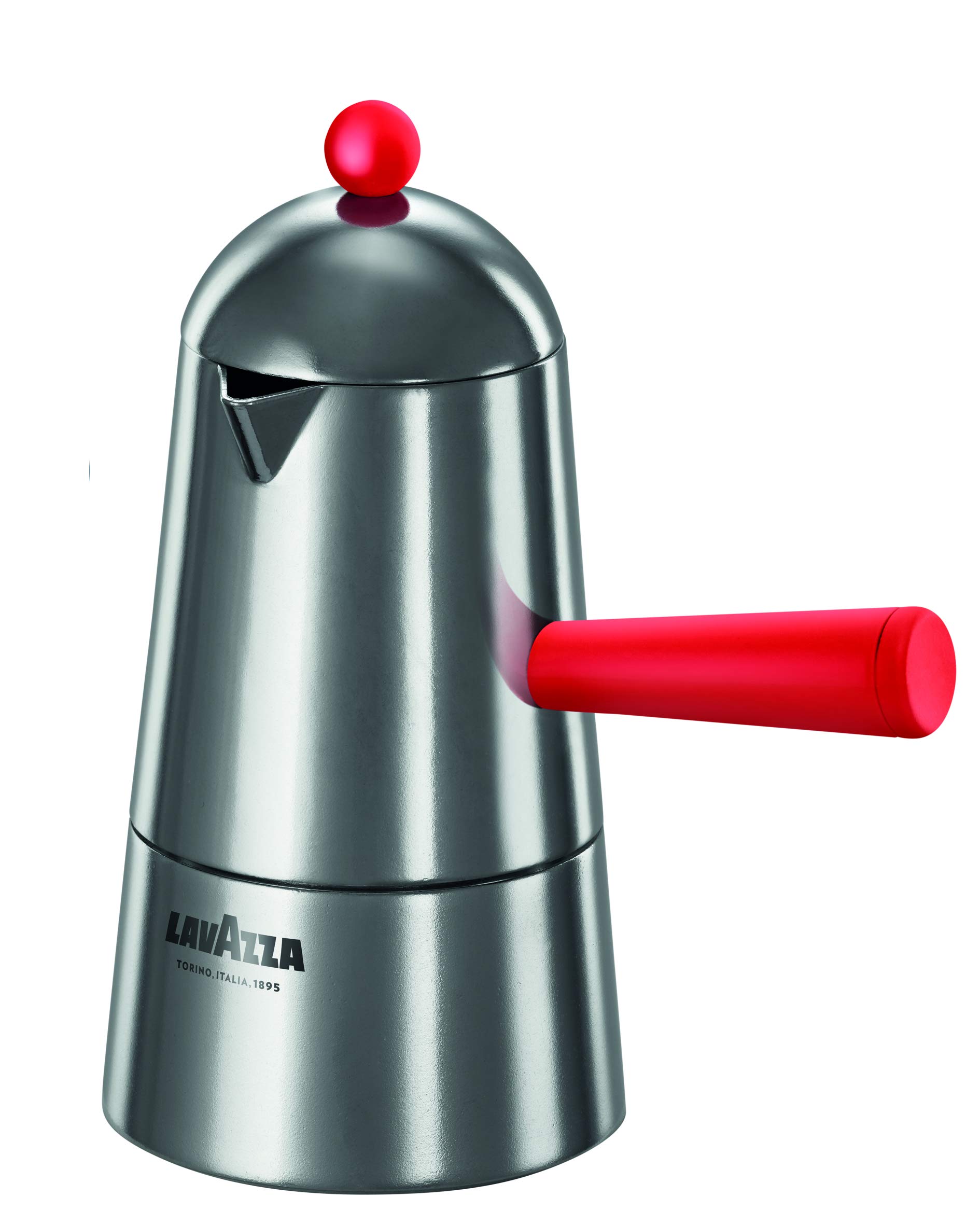 Ilsa Pop Carmencita Aluminium Coffee Maker, Red Handle, 6 Cups, Silver