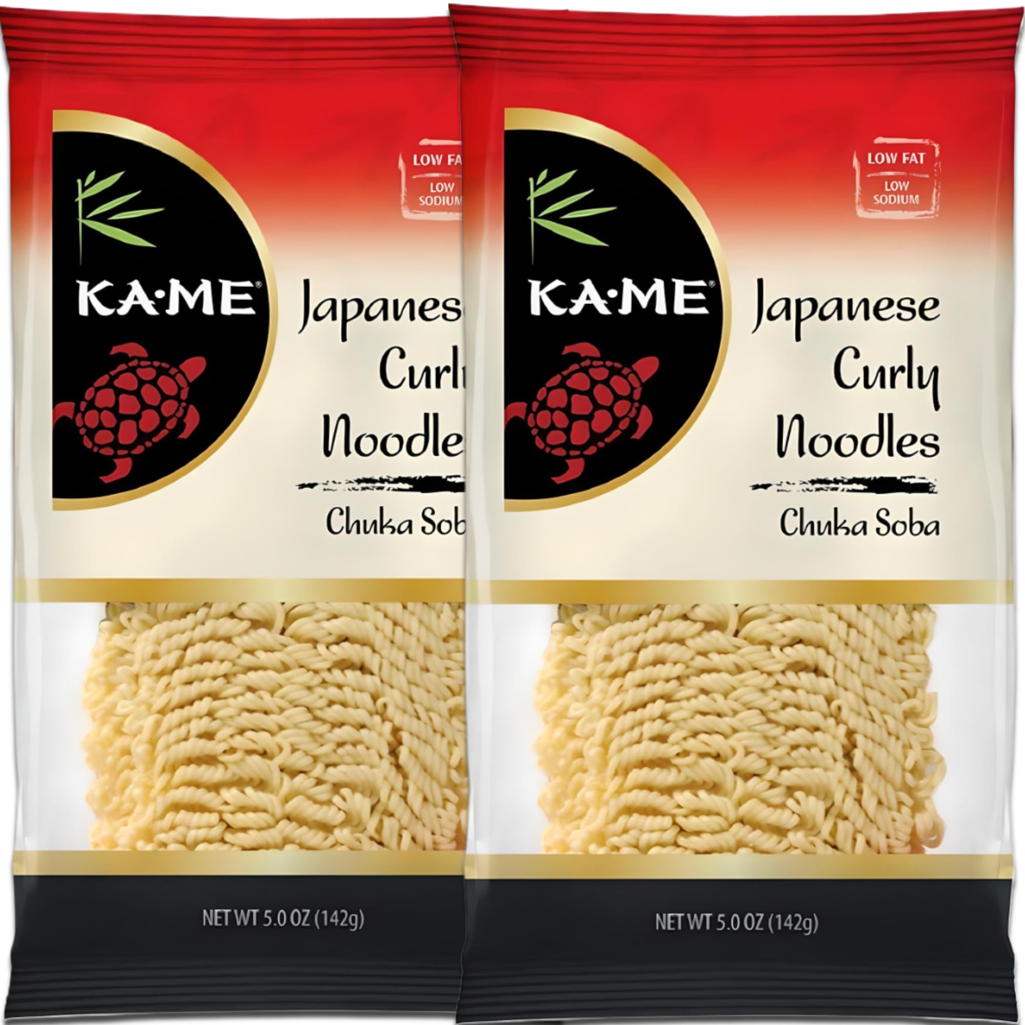Ka-Me Noodles, Japanese Curly (Chuka Soba), Low Fat, Low Sodium, 5oz Pouches (2 Pack)