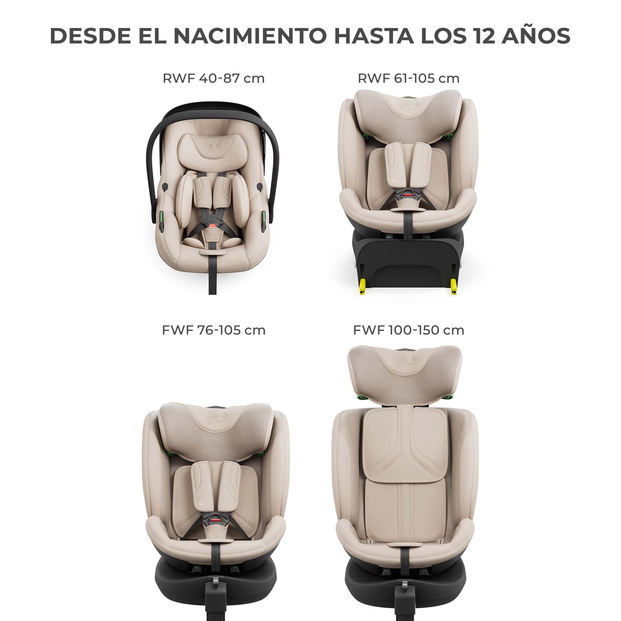 KINDERKRAFT ENDURA SAFE MODULAR SYSTEM, 3en1, Para niños y Bebés, Silla de coche para niños, Base giratoria, Ultraligera(3,2kg), Acolchado premium, Sistema de protección para la cabeza, Beige