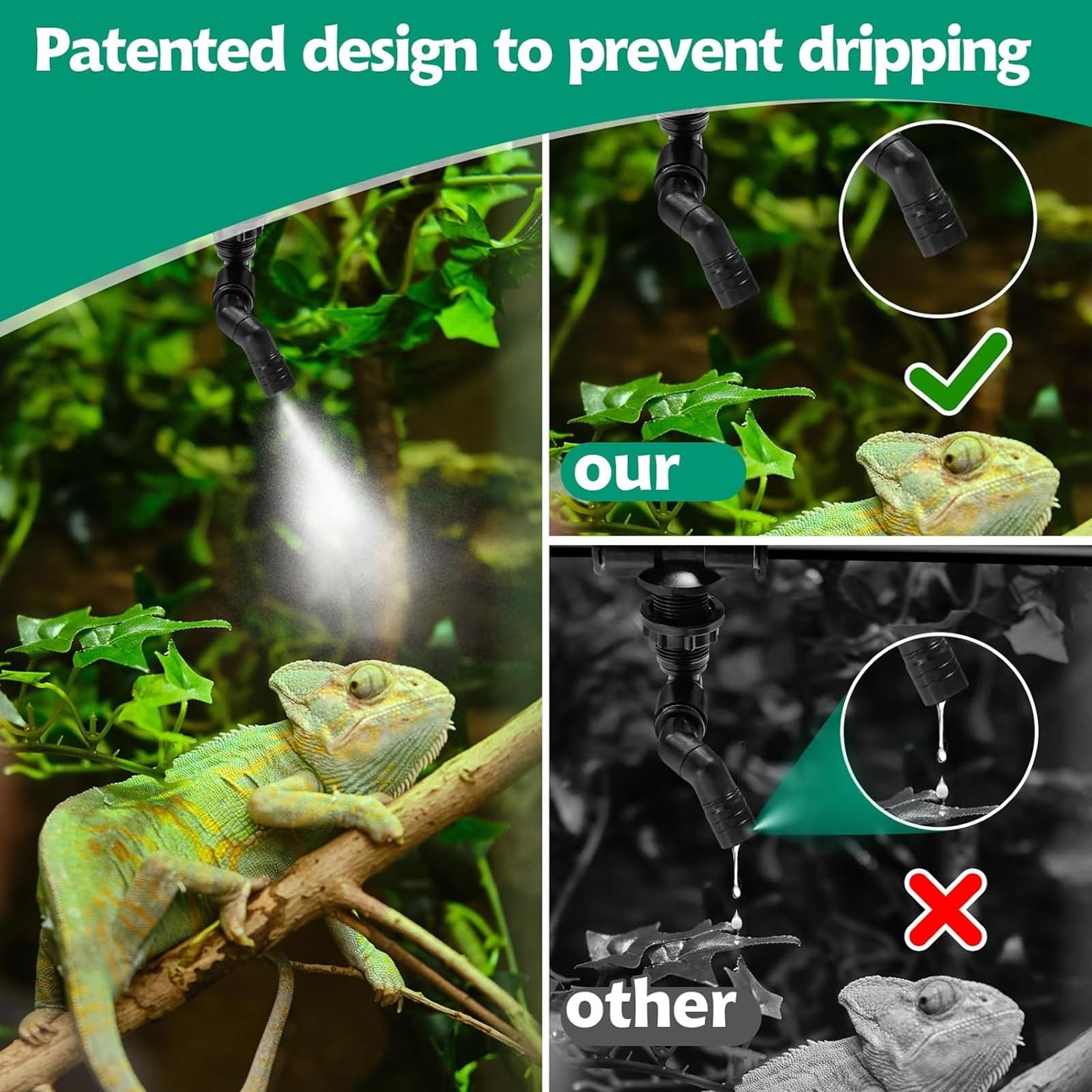 Boquillas de Pulverización para Nebulizador de Reptiles, Boquilla Desmontable Ajustable de 360°, Boquillas de Pulverización de Nebulización Negra(Four nozzles,3pec)
