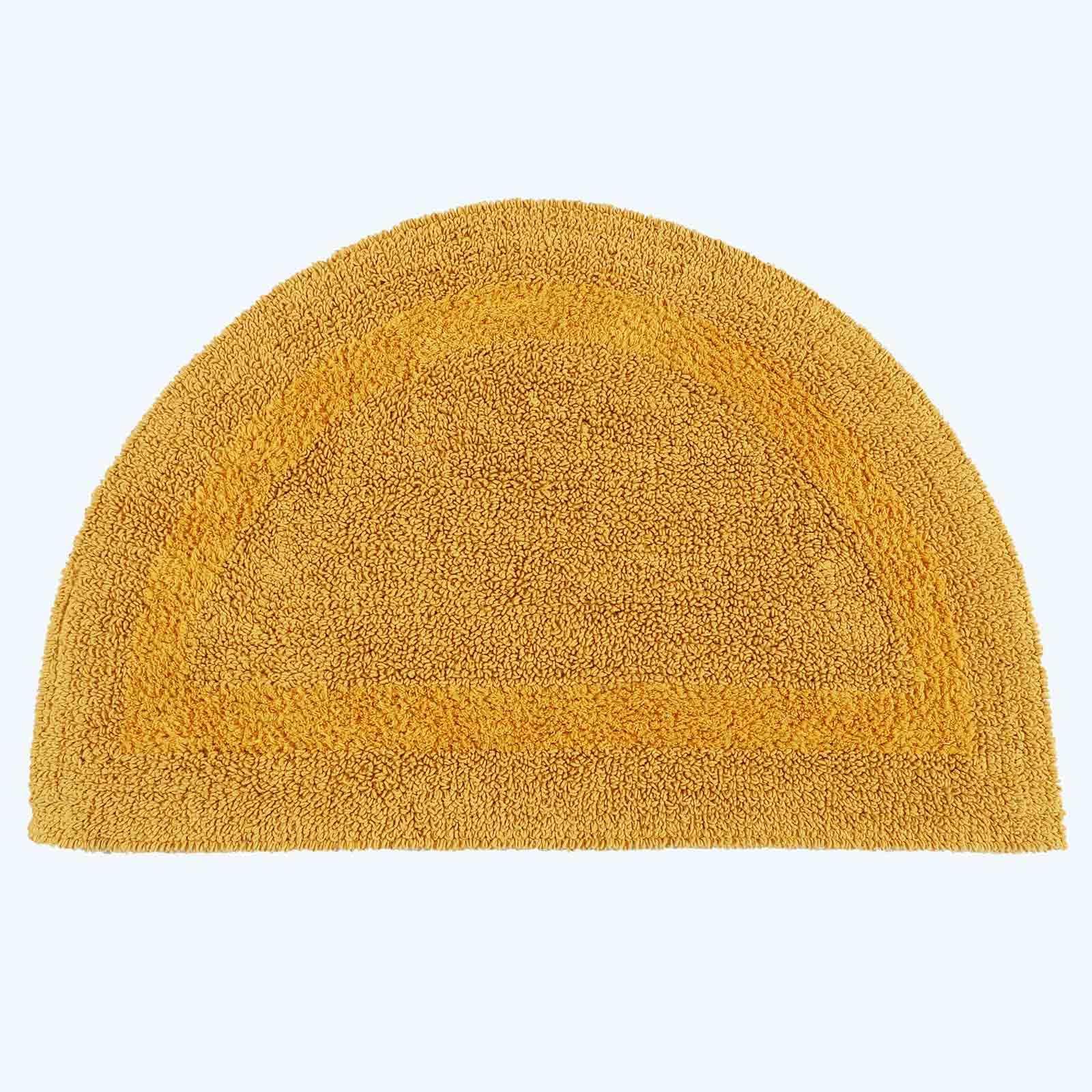 HOMESCAPES Half Round Bath Mat, Luxury 1600gsm Extra Soft 100% Cotton, Reversible Bathroom Mats Non-Slip, Washable, Super Absorbent, Quick-Dry, Mustard Semi Circle Bathroom Rug, 50 x 80 cm