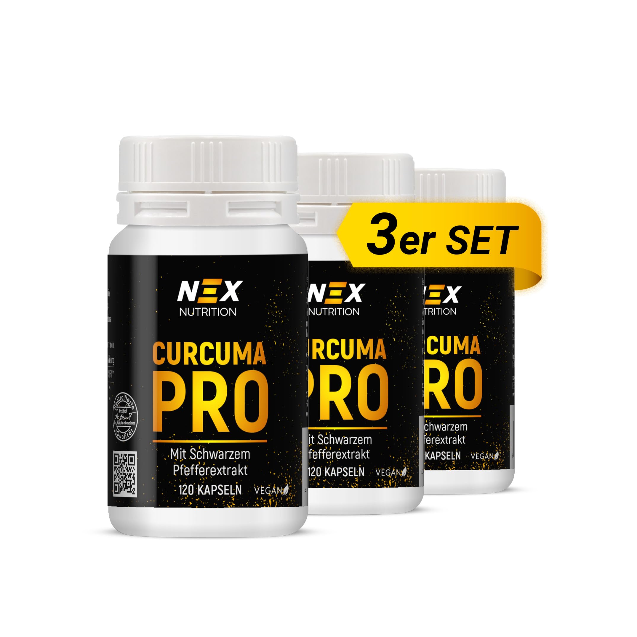NEX Curcuma Pro Kapseln | 180 mg Curcuminoide aus Curcumaextrakt mit 2 mg Piperin | hochkonzentrierter Pflanzenstoff | vegan, rein & ohne Zusatzstoffe | ideal für tägliche Anwendung | 120 Kapseln (3)