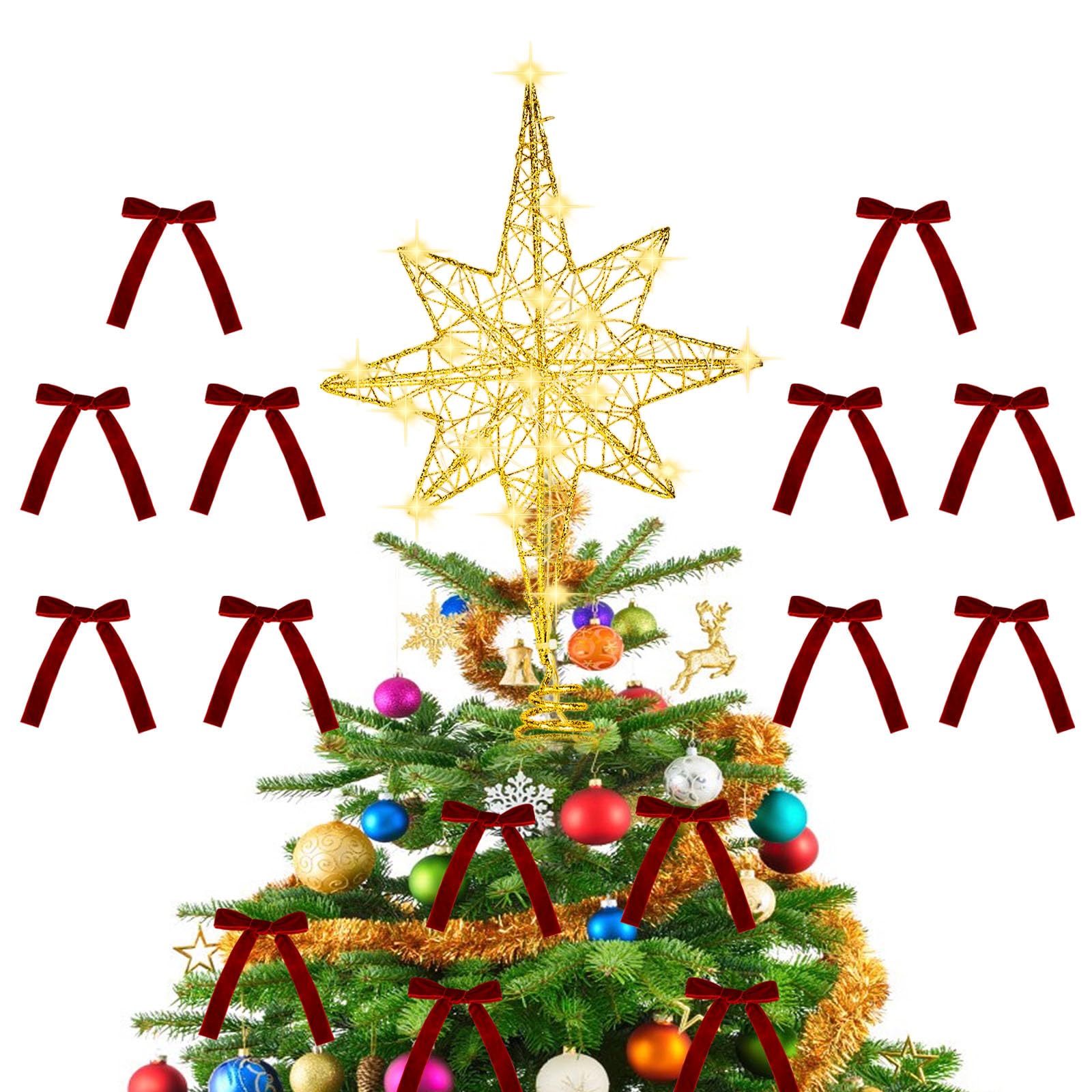 Estrella para árbol de Navidad Trendecor con 20 luces LED y diseño hueco decorativo