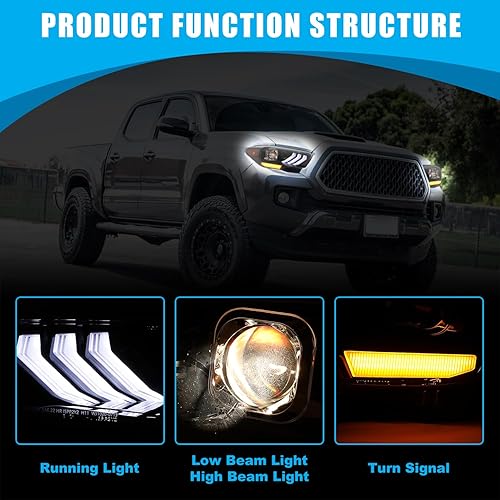 Miniatura 5 de CPW Faros delanteros compatibles con Toyota Tacoma 2016-2019 2020-2023 Tacoma SR SR5 TRD Sport solo modelos DRL proyector frontal frontal carcasa