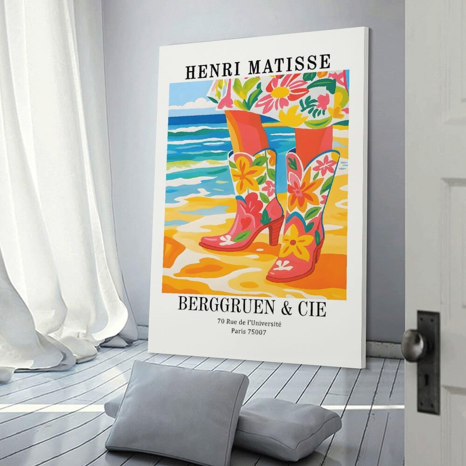 Junmoney Henri Matisse Floral Boots Beach Art Home Decor Wall Art, 24x36inch(60x90cm), for New Homes, Bedrooms Or Workspaces, Gift Idea for Housewarming And Birthdays