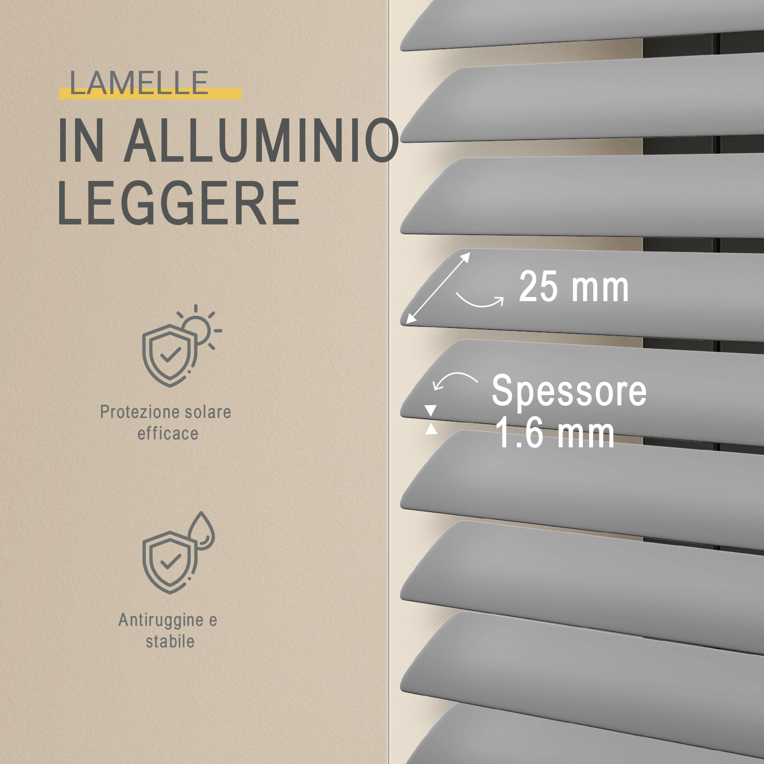 Sol Royal Tende veneziane in alluminio senza forature 60x175 cm incl. supporto a morsetto – Tenda veneziana in alluminio per finestre interne larghezza 60 cm, lamelle 25 mm – Argento opaco – JA2