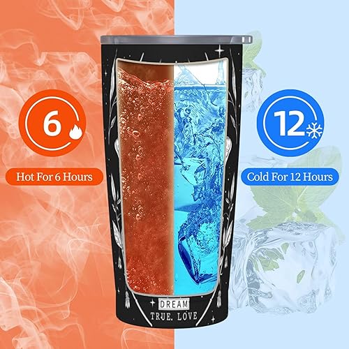 Miniatura 6 de SUPLUCHOM Vaso aislado de 20 onzas con tapa y pajita, de acero inoxidable, con diseño de mariposa, color negro, mágico, taza de viaje a prueba de