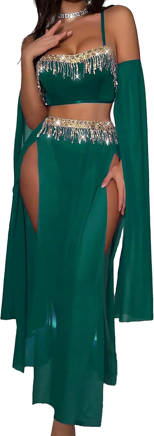 FEOYA Women's Belly Dancer Costumes High Slit Skirt Lingerie For Women Cosplay Festival Mesh Skirt