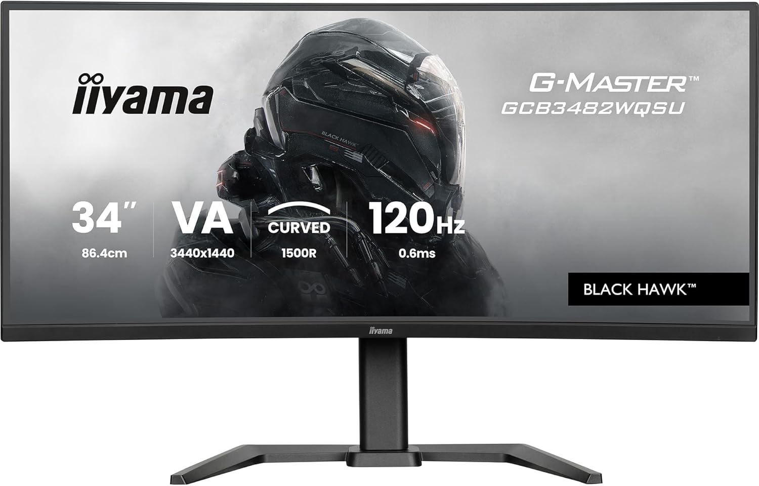 iiyama G-Master Black Hawk GCB3482WQSU-B1 Curved 1500R 34 Inch VA LED Gaming Monitor UWQHD HDMI DP USB 3.2 USB-C 0.6ms 120Hz HDR400 FreeSync Premium Height Adjustment Black