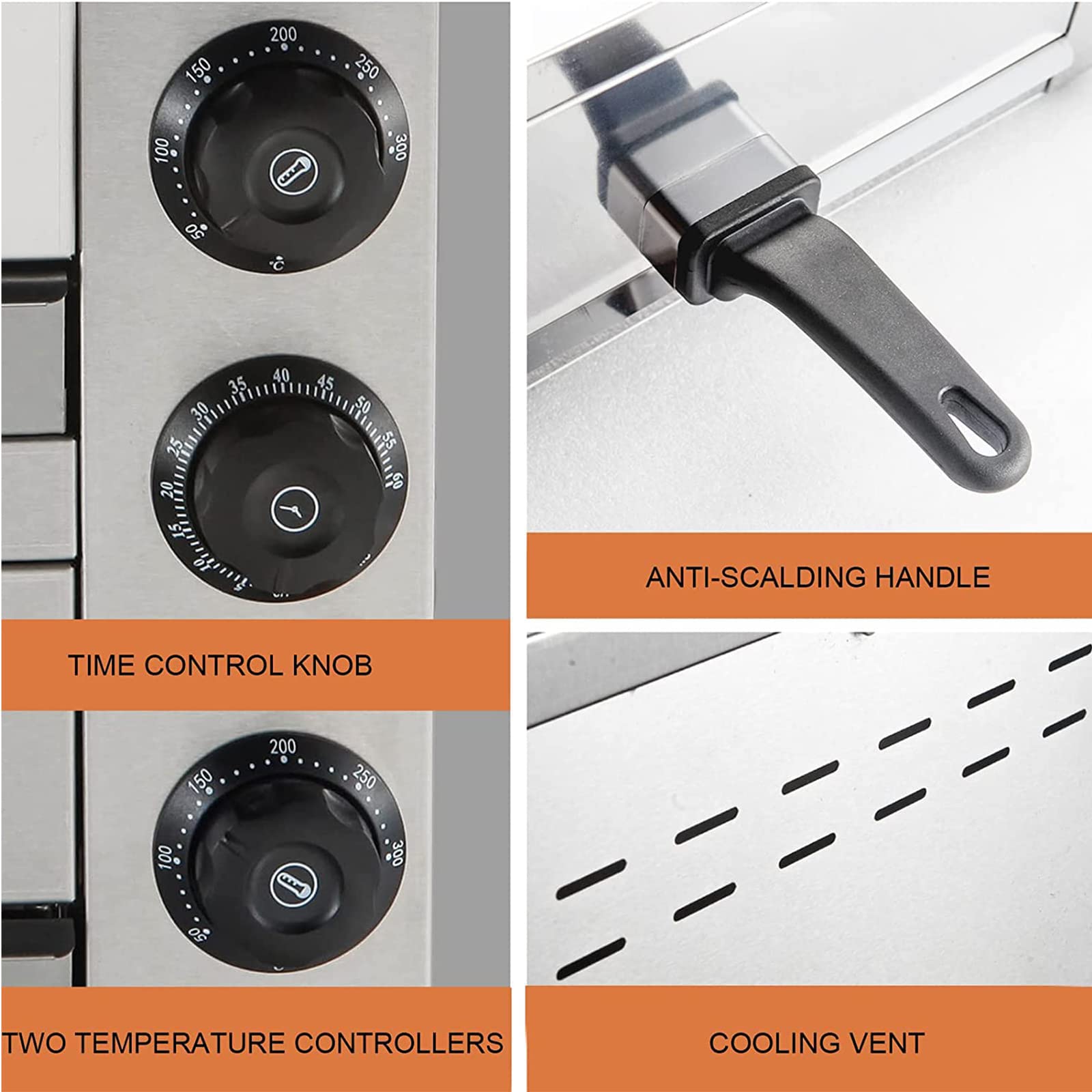 Encimera eléctrica del Horno de Pizza, Fabricante de 16 Pulgadas con Temporizador de Ajuste de Temperatura Independiente, Horno Tostador Multiusos de Acero Inoxidable
