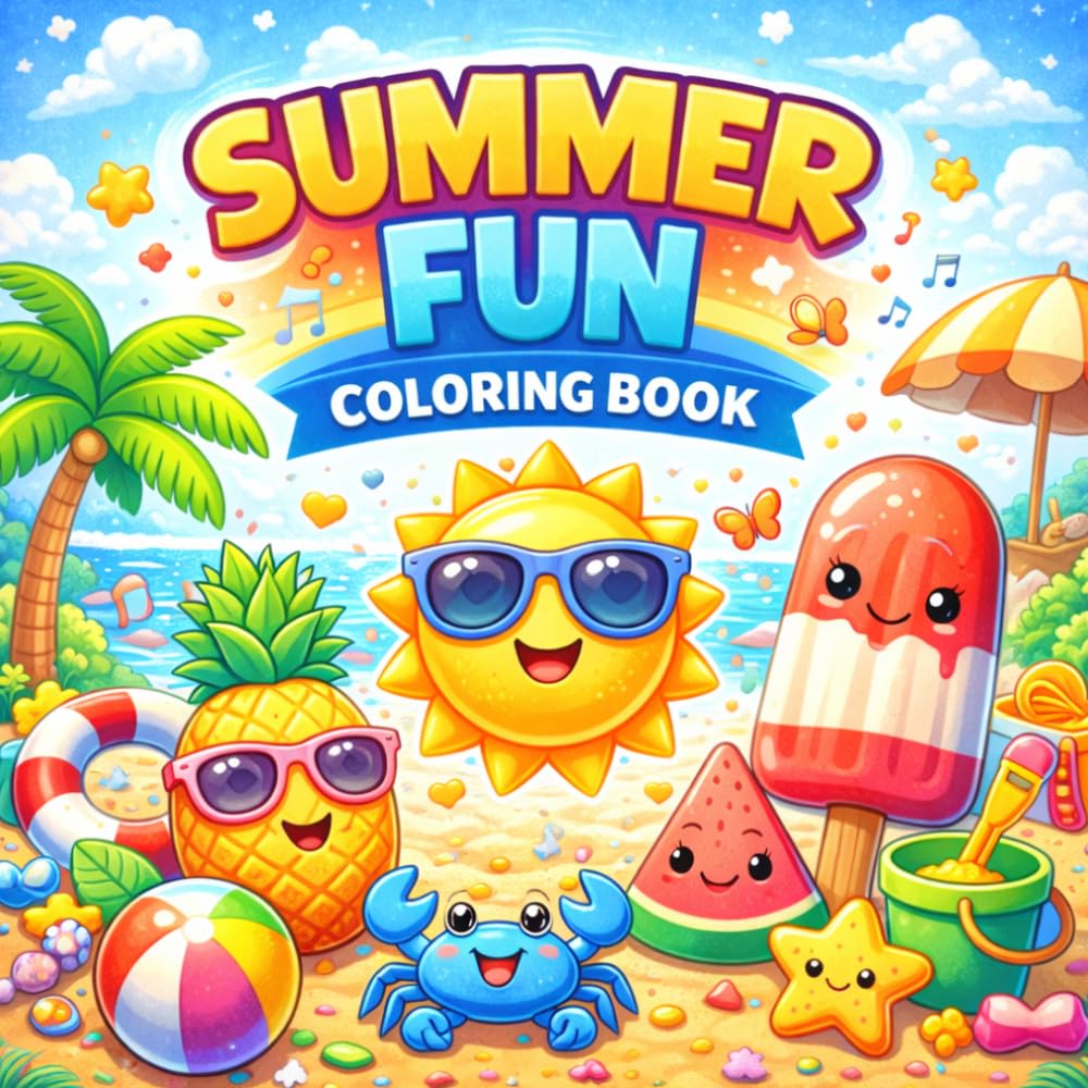 Summer Fun Coloring Book: Cute Beach, Sunshine, and Summer Fun Coloring Pages for Kids