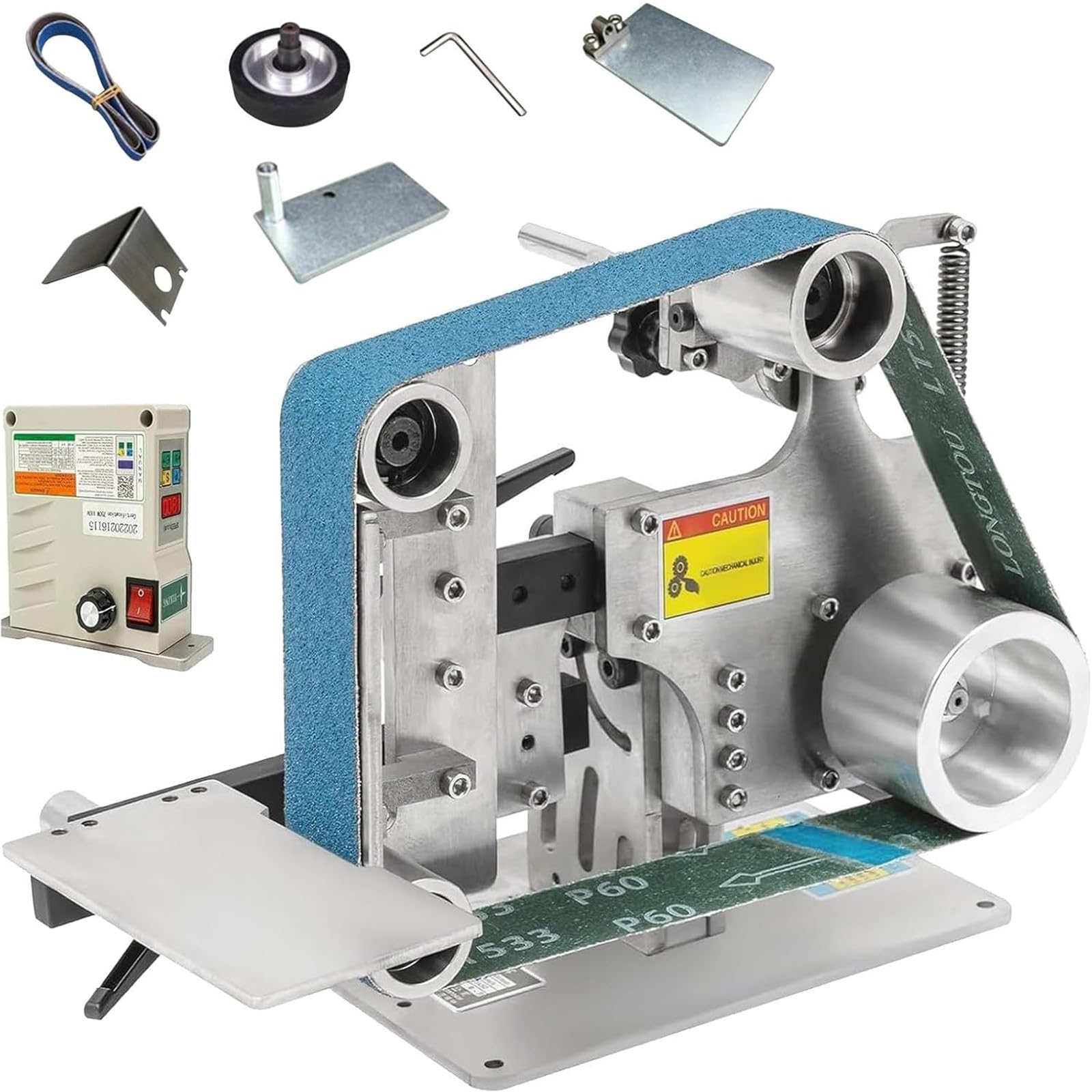 Lijadora de Banda versátil para Madera y Metal, máquina de Pulido de Velocidad Ajustable, Amoladora de Banco de Doble posición con Motor de 0.75KW, tareas de carpintería y Acabado de Met