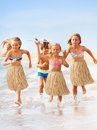 Miniatura 4 de Liliful Minifalda de rafia natural para niños, falda larga de hula hawaiana, falda de playa para disfraz de Halloween, fiesta de Luau