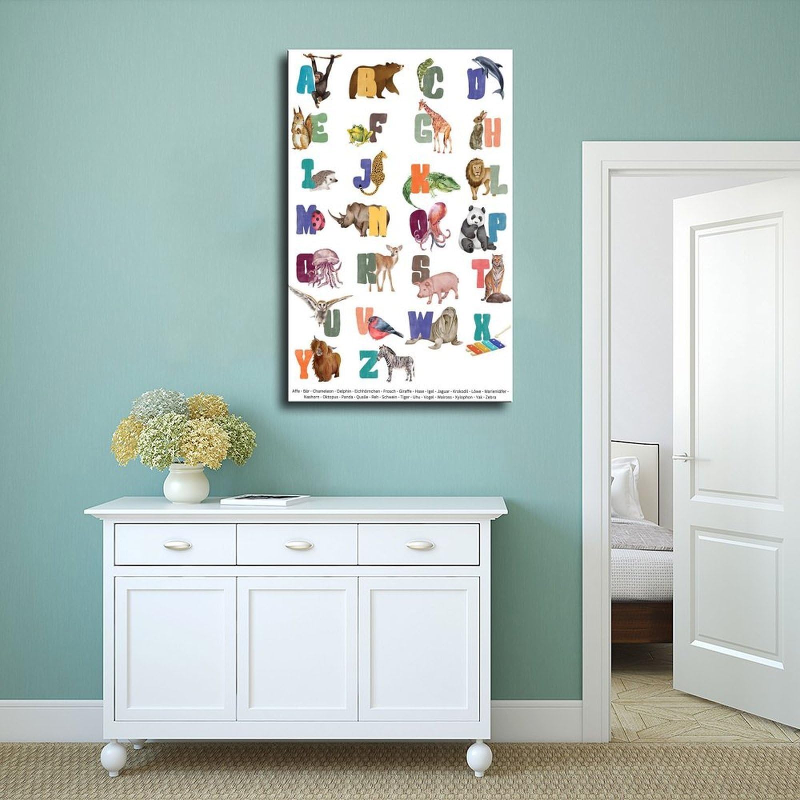 Poster éducatif sur toile avec alphabet - Décoration de chambre à coucher, bureau, chambre, cadeau 30,5 x 45,7 cm (L x l)