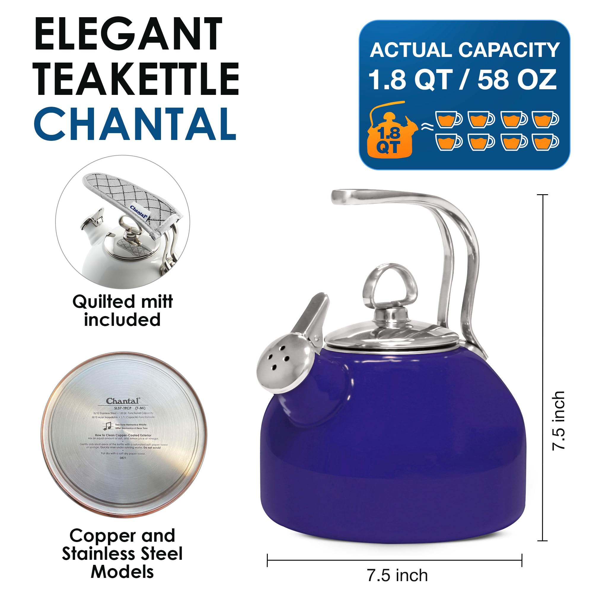 Amazon.com: Chantal Classic Teakettle, 1.8 QT, Enamel On Steel, 2