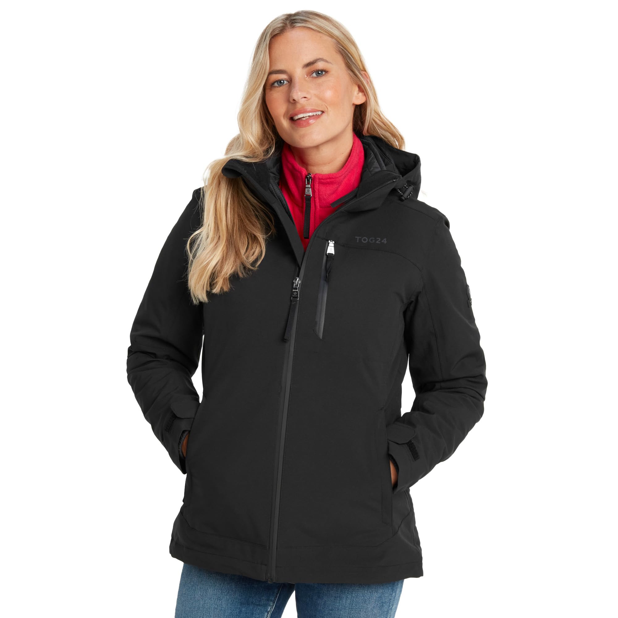 Tog24 Women's Black Beverley 100% Waterproof All Season 3-In-1 Jacket For Outer Waterproof Coat With Hood Plus Ultra Warm Inner Jacket To Wear Together Or Separately