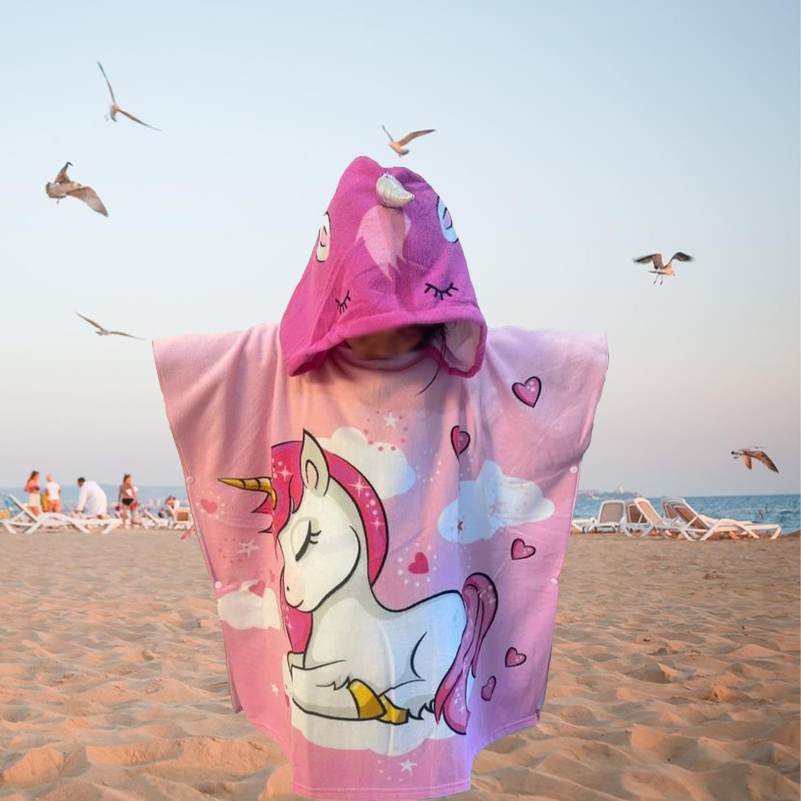 Asciugamano Poncho, Nuotare Piscina Accappatoio, Mantello Accappatoio, per Ragazze Ragazzi Bambini Asciugamano 2-8 Anni (Rosa)