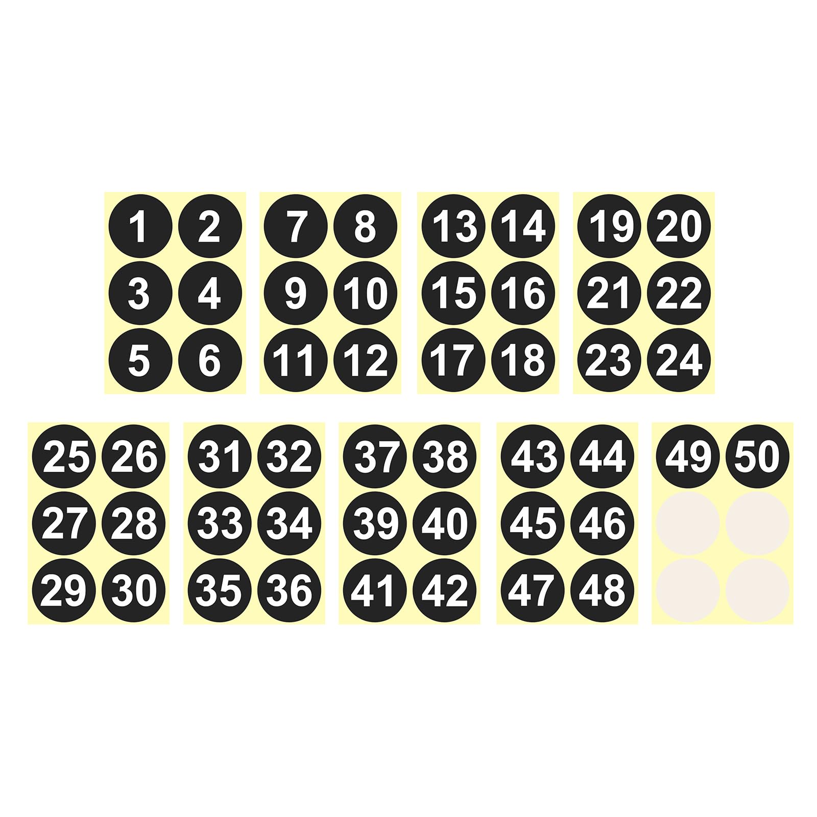 PATIKIL 1 to 50 Number Stickers 4 Inch / 100mm, Consecutive Vinyl Round Labels Self-Adhesive Dot Colored Decals for Inventory Classification Storage Box Organizing, Black