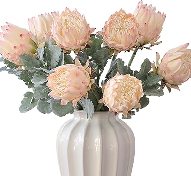 4 Piece Artificial King Protea Flower Tropical Flowers Bouquet Spring Fake Protea Cynaroides Flower Arrangements Silk Flower Bouquet for Wedding Table Centerpiece Decor
