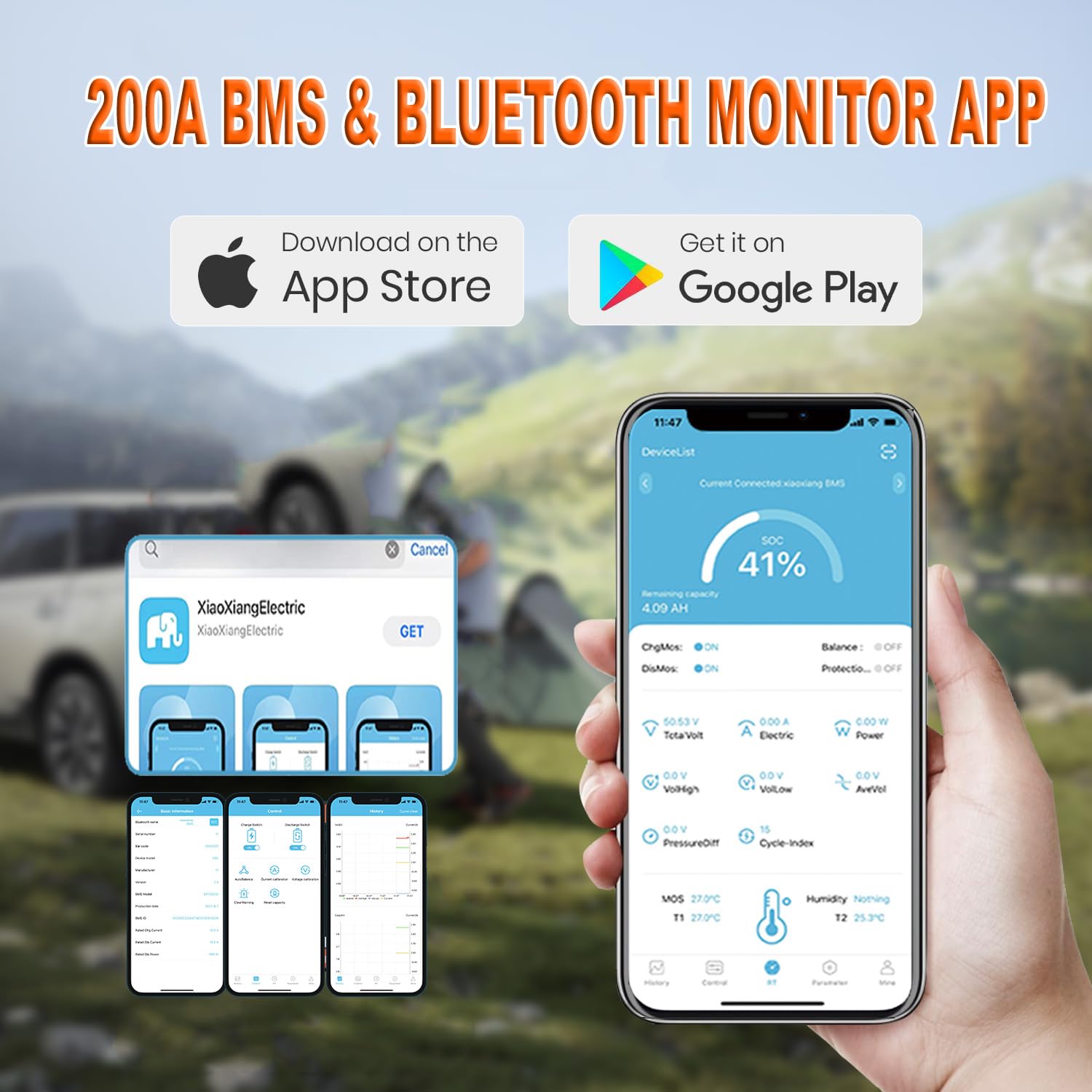 Mini batterie LiFePO4 12 V 200 Ah avec Bluetooth 200 A BMS, 15 000 cycles 2560 Wh, à cycle profond, parfaite pour camping-cars, systèmes solaires, marine, caravanes, applications hors réseau