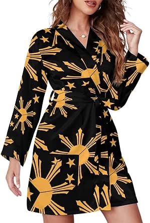Tribal Filipino Philippines Sun And Stars Flag Women Bathrobe Knee Long ...