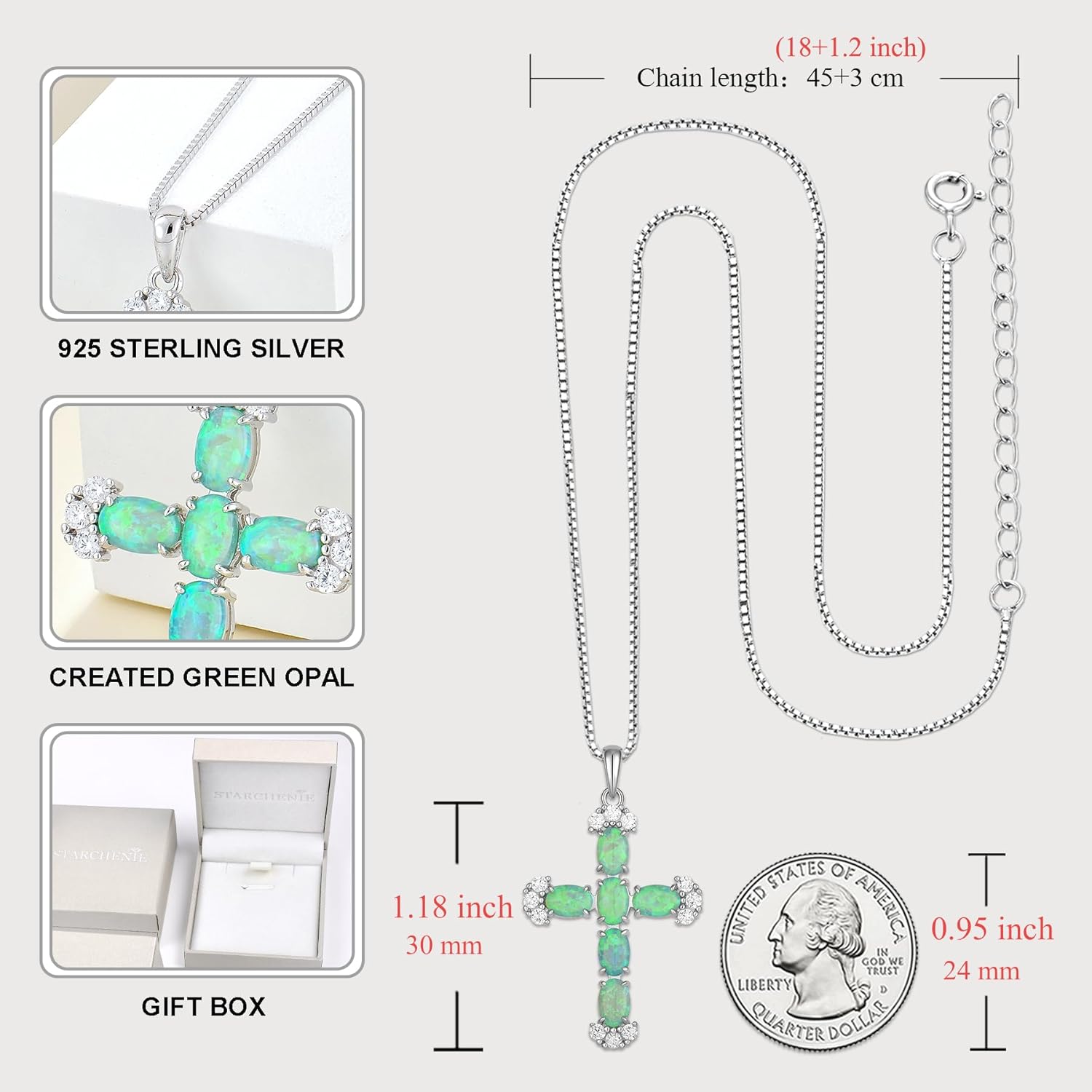 STARCHENIE Sterling Silver Created Opal Cross Necklace for Women Crucifix Pendant Religious Jewelry Gift, 18 Inch Chain - Image 6