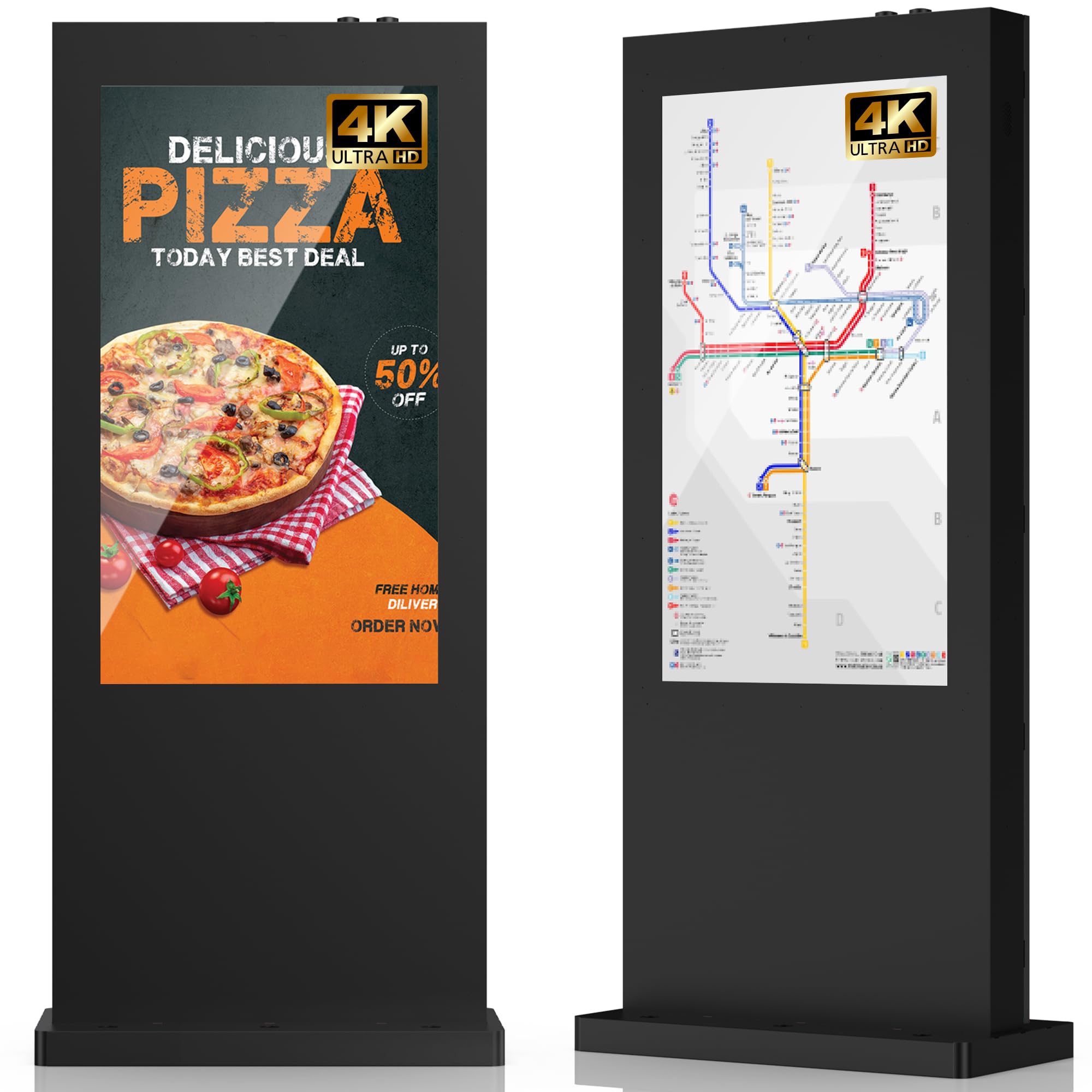 55 Inch 4K Outdoor Digital Signage, IP66 3500 Nits Auto-Brightness Adjustment Floor Standing Kiosk, CMS/WiFi/HDMI/USB Input, Multifunctional Advertising Display for Business Advertisement