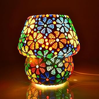 gallivant Beautiful Mosaic Table Lamp for Bedside | Handcrafted Glass Night Lamp | Unique Ambient Lighting for Bedroom, Living Room, Home Decor (Mosaic A)