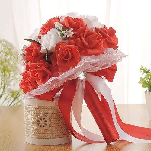 Miniatura 6 de Ramo de boda Ramo de flores artificiales de seda para dama de honor, novia, ramo de flores de satén de diamantes para boda, compromiso, decoración