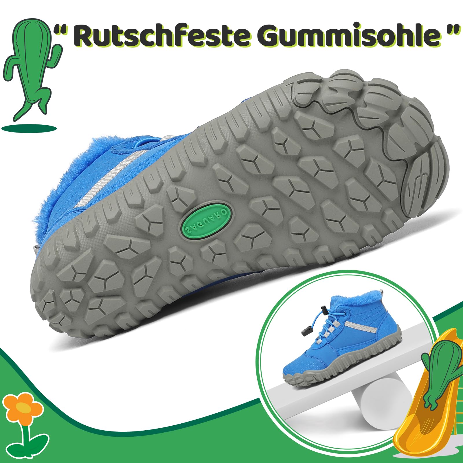 SAGUARO Barfußschuhe Kinder Winter mit Warm Gefüttert - Will Ⅰ, Gr. 25-36