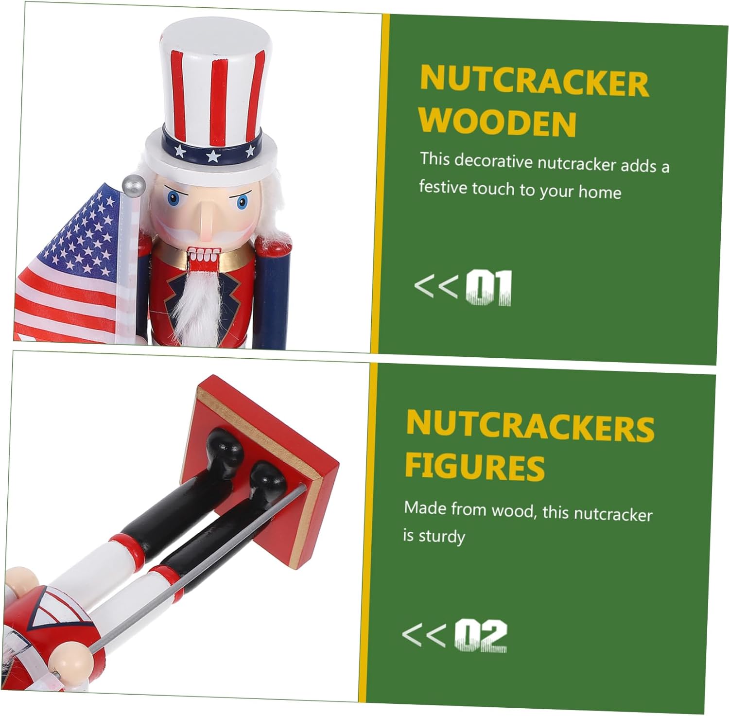 VOSAREA Patriotic Wooden Nutcracker Soldier Statue with USA Flag Traditional Christmas for Shelves and Tables Festive Independence Day Home Decoration