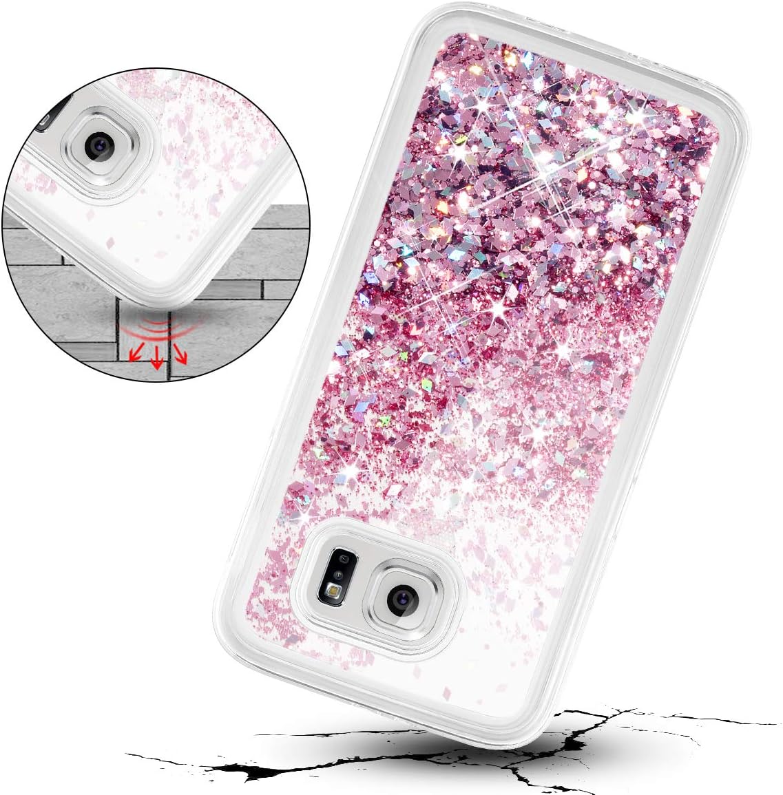 Caka Galaxy S6 Case, Galaxy S6 Glitter Case Liquid Series Luxury Fashion Bling Flowing Liquid Floating Sparkle Glitter Girly Soft TPU Case for Samsung Galaxy S6 (Rose Gold)