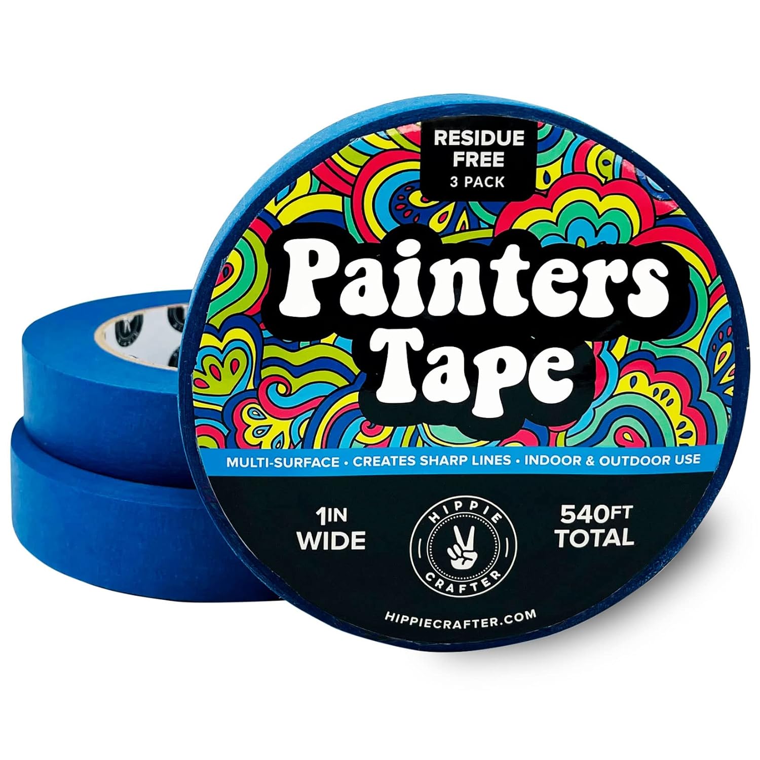 HIPPIE CRAFTER Blue Painters Tape 1 inch Wide 3 Pack Blue Tape for