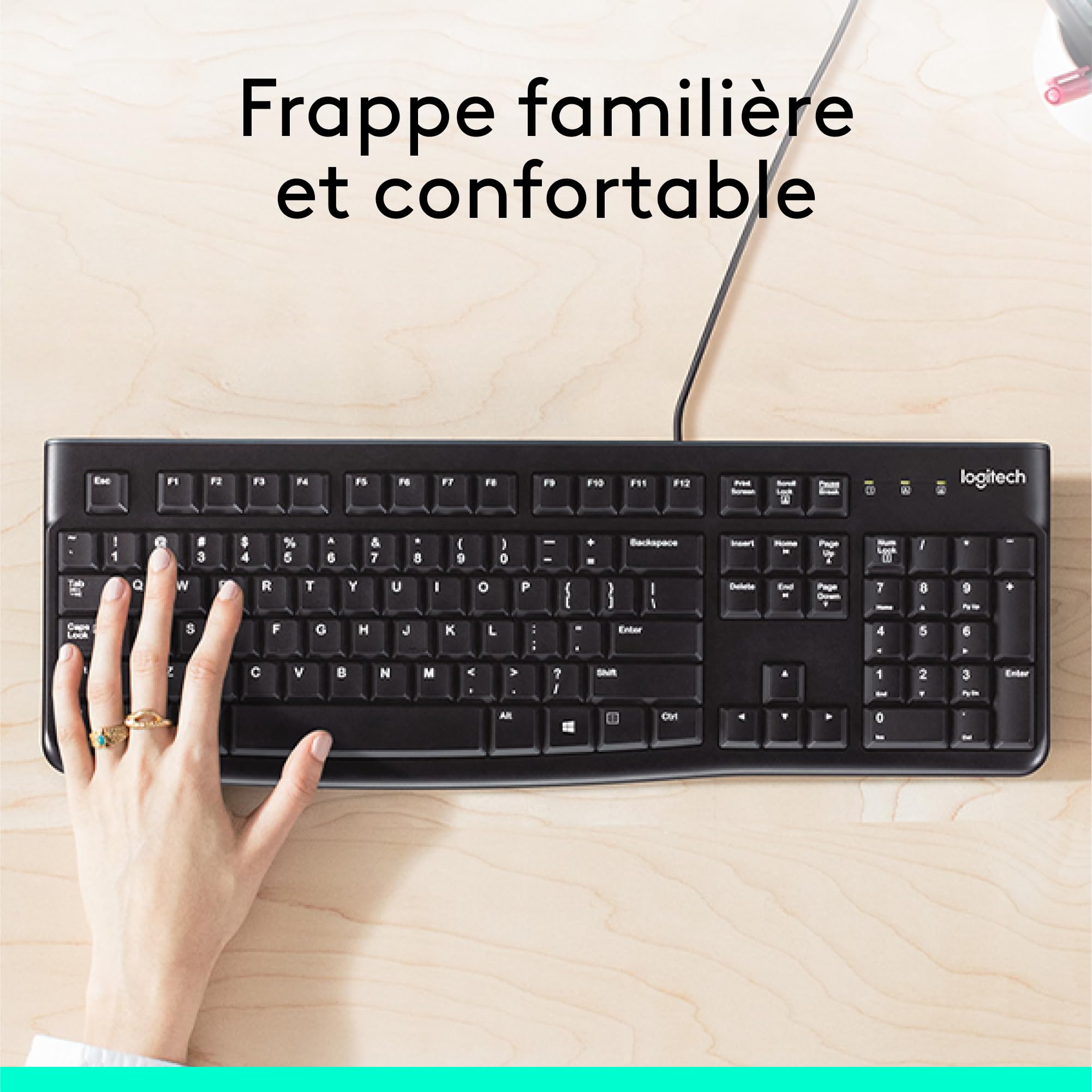 Logitech K120 Clavier Filaire pour Windows, USB Plug-and-Play, Taille Standard, Résistant Eclaboussures, Barre D'Espacement Incurvée, Compatible PC, Ordinateur Portable, Français AZERTY - Noir