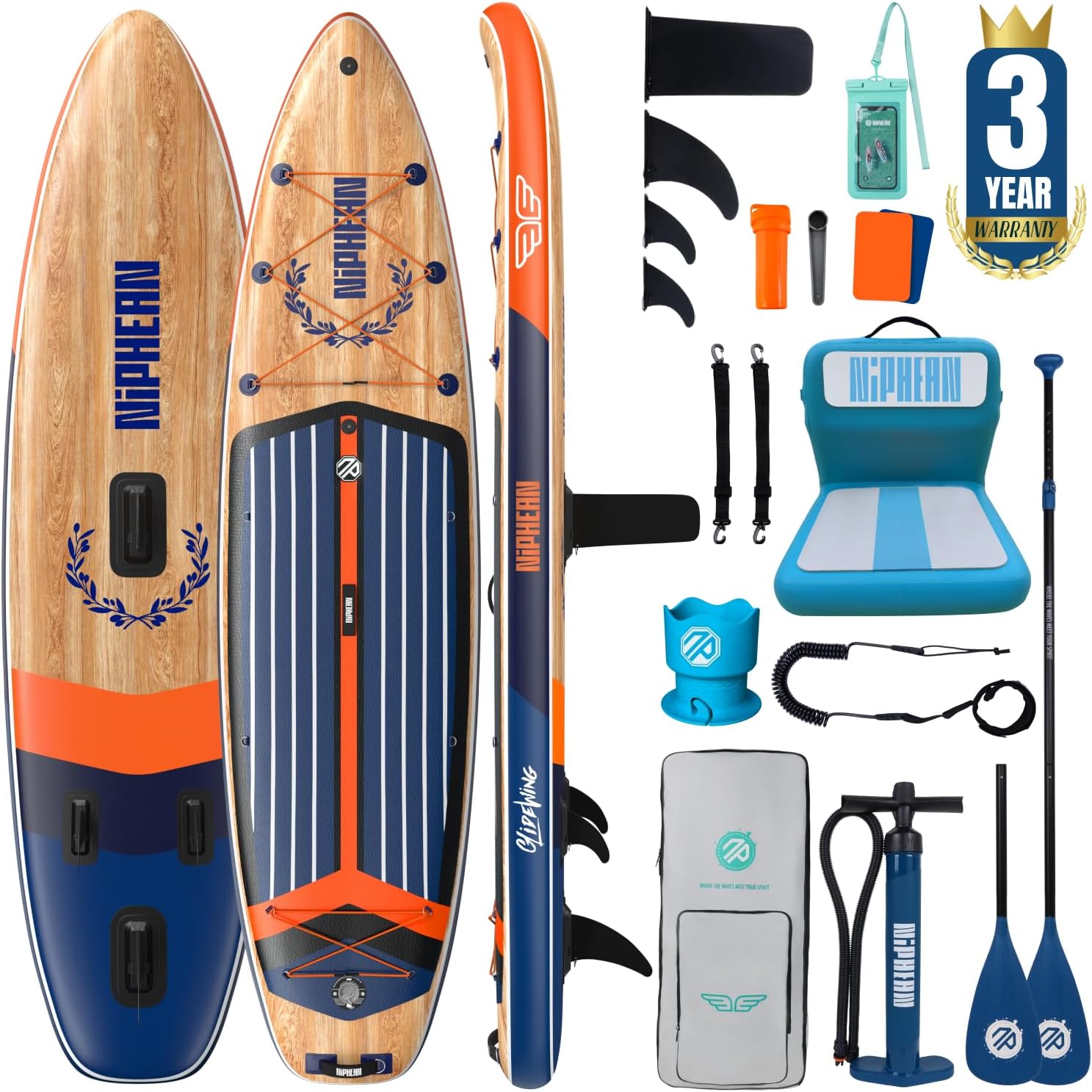 Niphean (Extra Large) Inflatable Paddle Board, SUP for 2+1 People/Family, Stand Up Paddle Board with (Beginner Friendly) StabilTrac™ Fin, Waterproof Phone Pouch, Paddle Boards for Adults, Gift Ideas