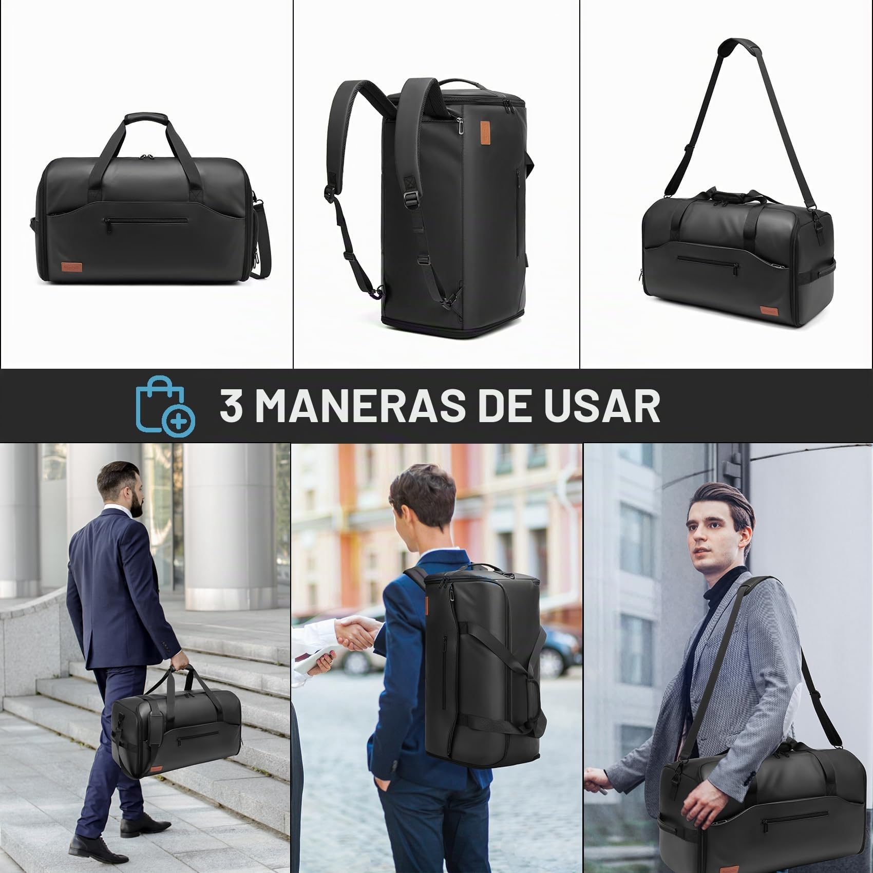 Moulyan - Bolsas de Lona para Ropa de Viaje, Bolsa de Transporte Convertible con Compartimento para Zapatos, Bolsa de Viaje Impermeable 3 en 1 con Correa para el Hombro para Hombres y Mujeres