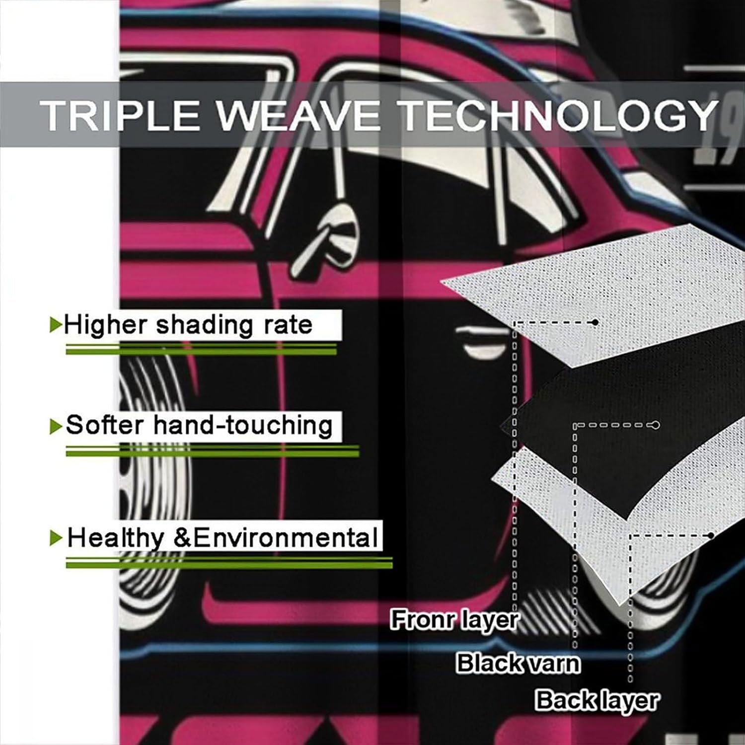 Vintage Car Curtains, Retro1960s American Flag Muscle Garage Gas Rod Pocket Window Treatments for Bedroom Living Room, 42" W X 63" L