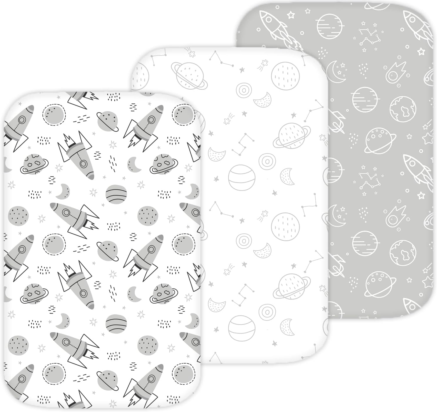 TansyPanda Bassinet Sheets for Baby Boys and Girls, 3 Pack, Ultra Soft, Breathable Stars, Moons, Cloud Theme - Dark Gray White (Gray, for Maxi-COSI, Papablic)