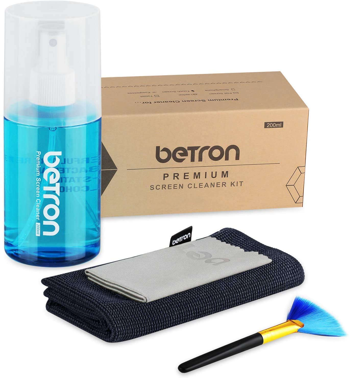 BetronCleaner for LED and LCD TV Computer Monitor Laptop Smartphone Screens Including Microfibre Clothes and Dust Brush 200ml Cleaning Solution