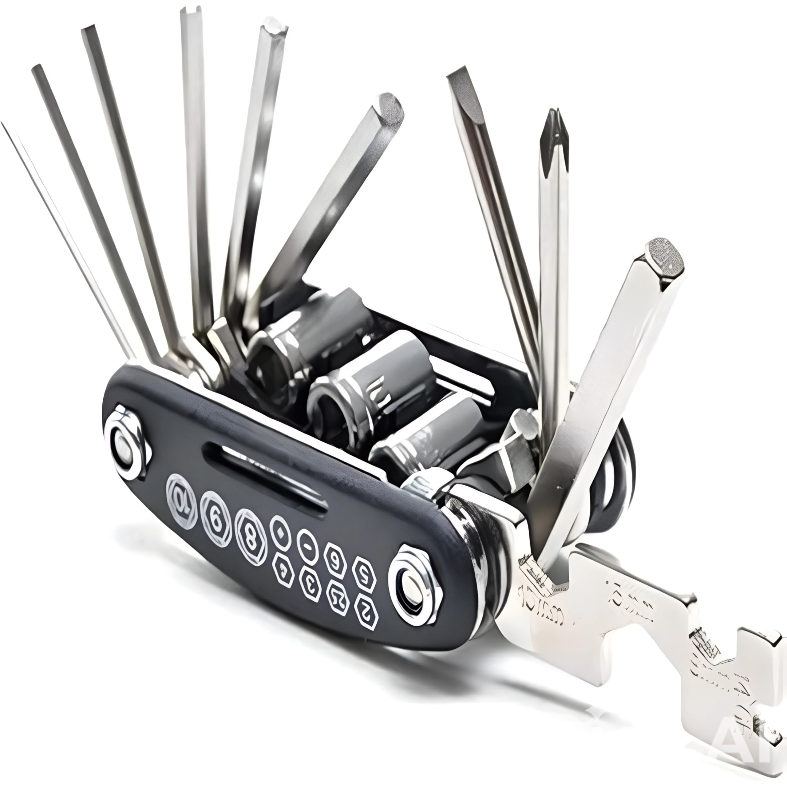 TRT Greno Bicycle 16 in 1 Multi-Tool Kit, Carbon Steel Construction, Compact Folding Design with 13 hole wrench for all 4