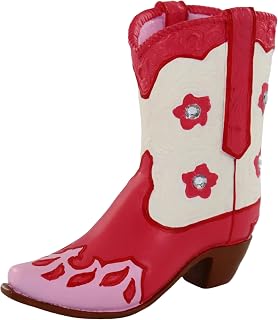 Western Cowboy Boot Resin Figurine – Pink & Cream Flowered Handicraft Personalized Gift Sculpture – Rustic Cowgirl Boot Home Decor Accent – 6.89” Vintage Western Tabletop Ornament