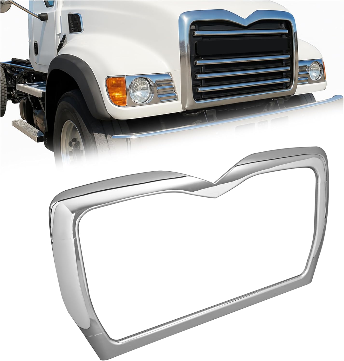 HECASA Front Grille Surround Compatible with Mack Granite CV713 T/A Bumper Grill Molding Trim Chrome