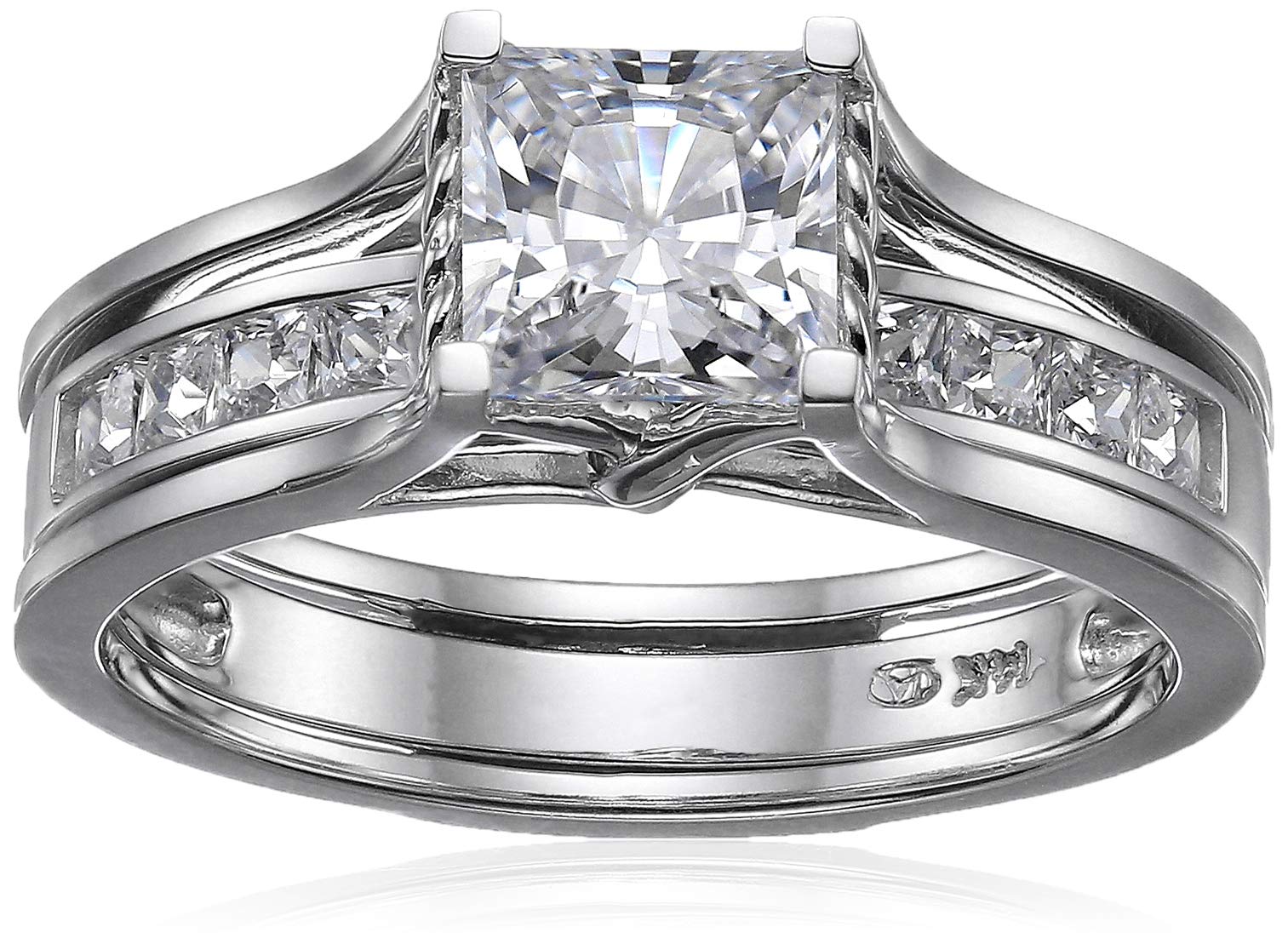 Solid 14k White Gold Bridal Set Princess Cut Solitaire Engagement