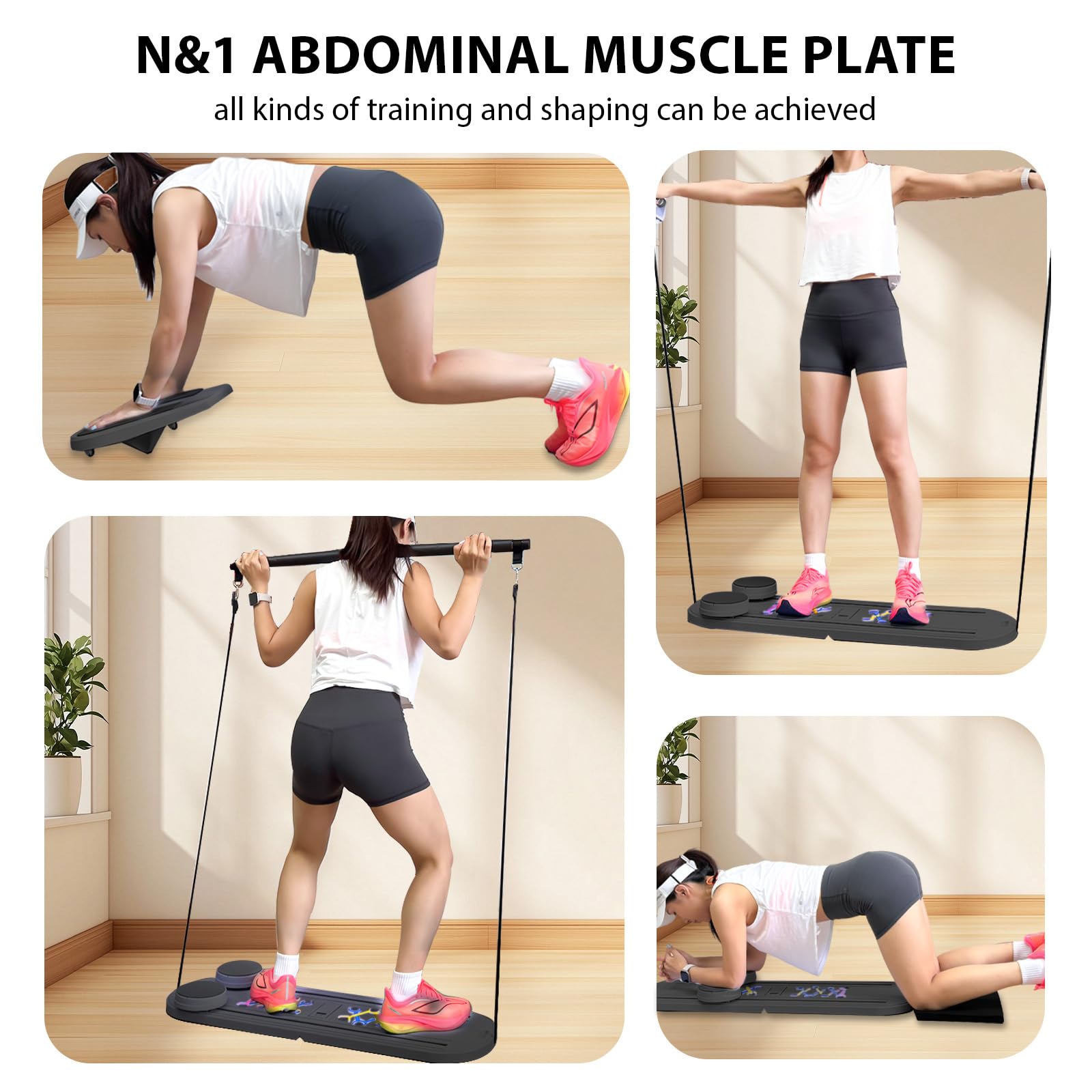 Pilates Board Upgraded Pilates Reformer Machine, Pilates Board Pilates Reformer Set Ab Roller Trainingsgerät Full Body Workout Equipment for Homegym (E)
