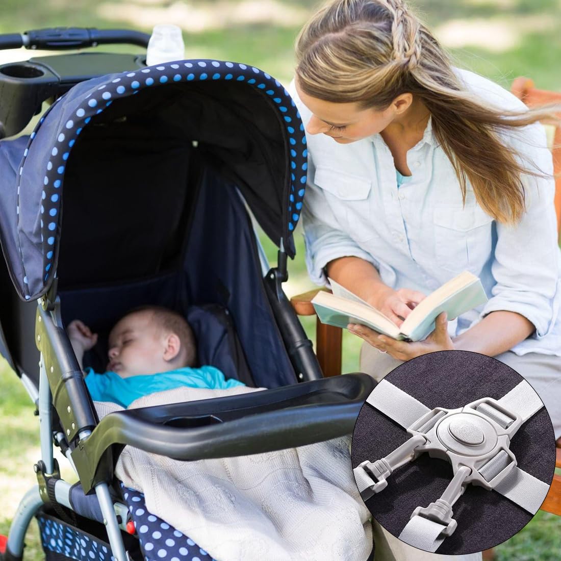Cintura Di Sicurezza A 5 Punti Per Bambini, Imbracatura Regolabile In Nylon Per Passeggino E Seggiolone, Adattabile Anche A 3 Punti, Colore Nero - 5