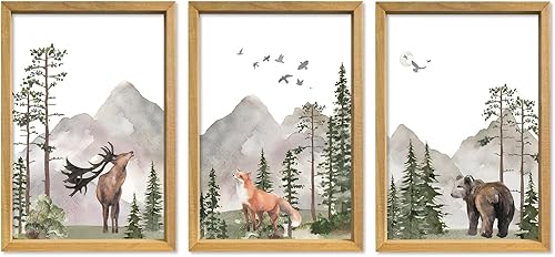 Miniatura 12 de YWJKWLGS Decoración de pared de safari para bebé, 16 x 11 pulgadas, juego de 3 lindos animales, jirafa, elefante, león, letrero de madera enmarcado