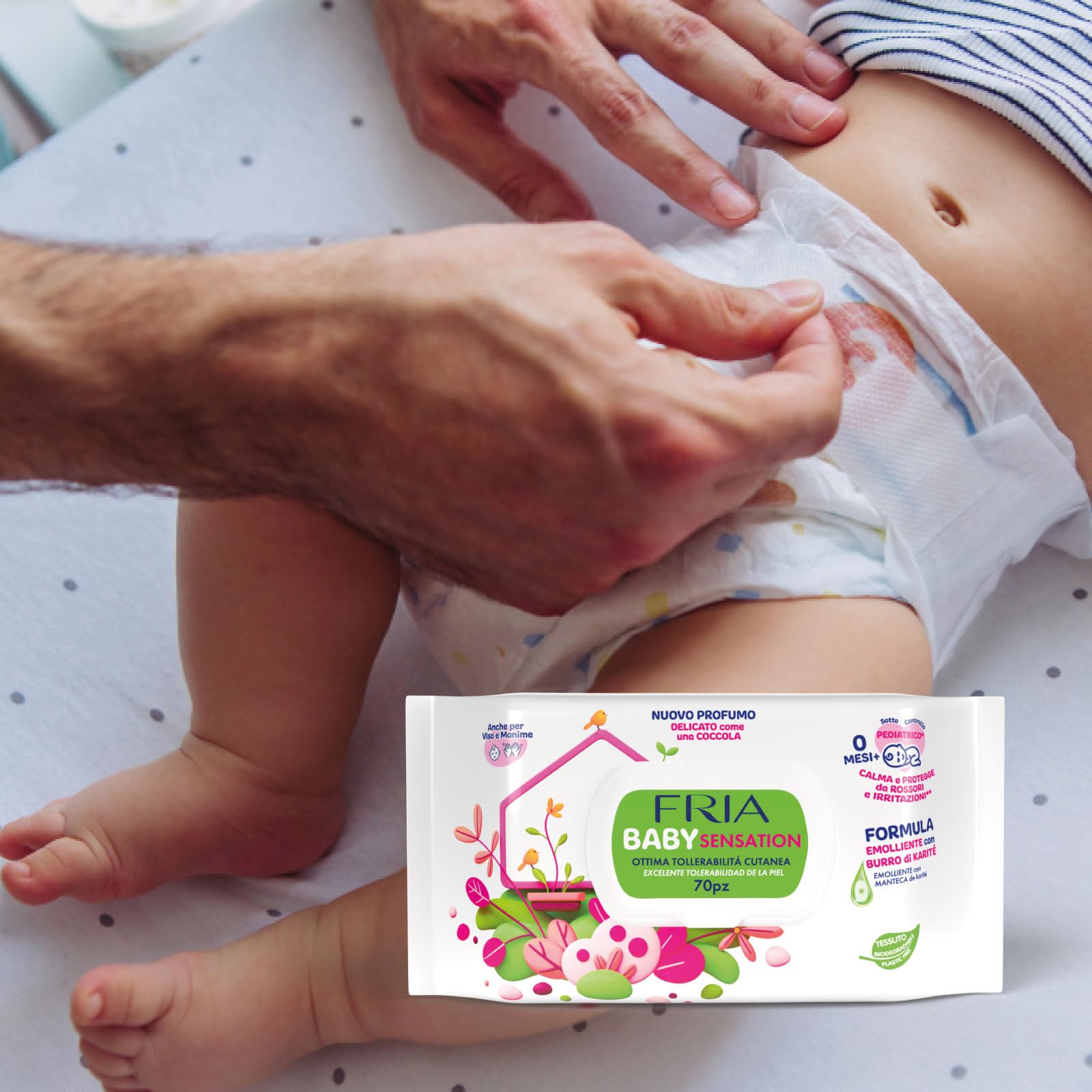 Fria Baby Sensation Salviette per Cambio Pannolino Burro di Karitè 70 Salviette